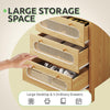 GOOBED Natural Rattan 5 Drawer Dressers Wooden Chest of Drawers with Golden Handles - Modern Large Boho Dressers Storage Cabinet for Living Room Hallway/Entryway Oak Nature