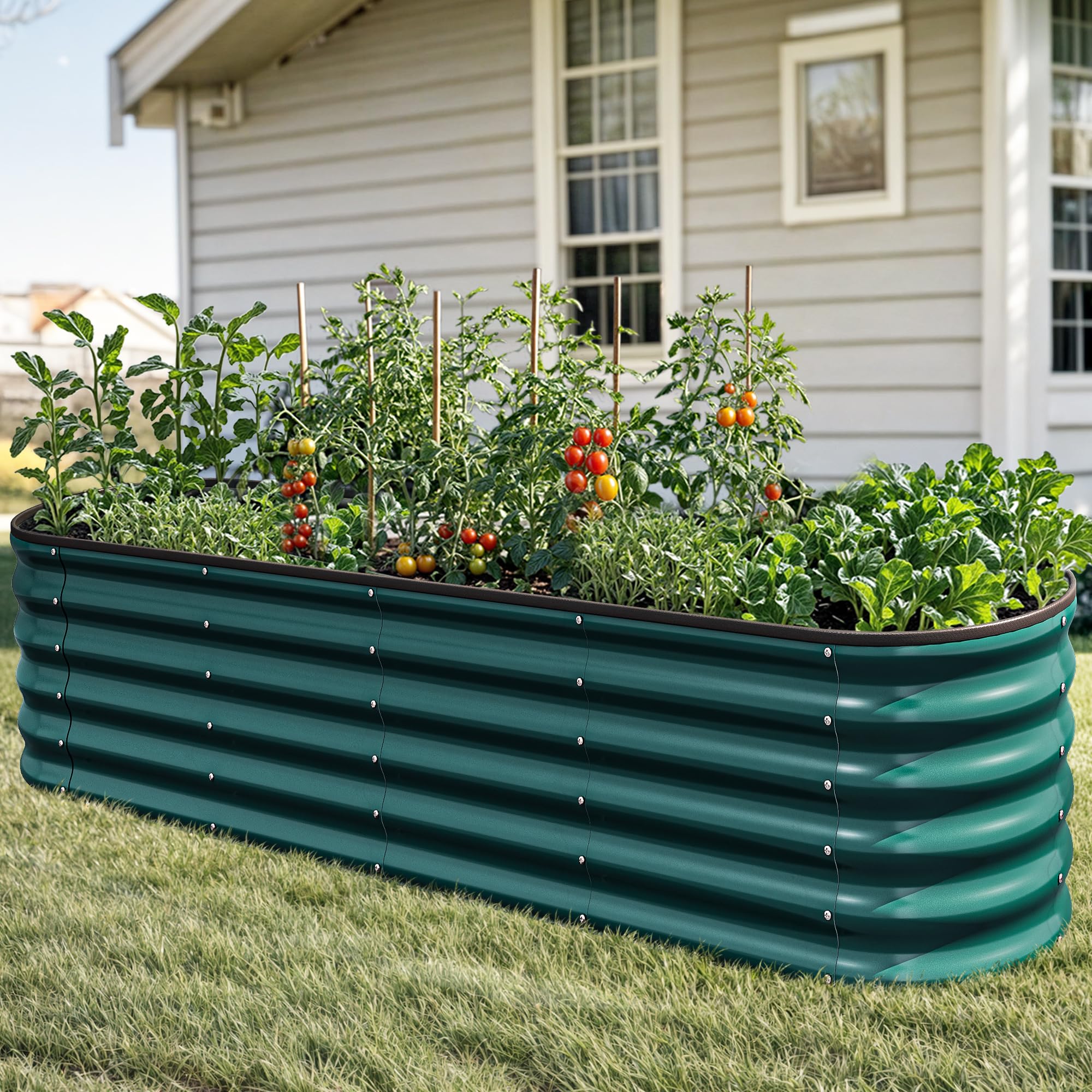 YITAHOME 17" Tall 9 in 1 Large Raised Garden Bed Kit, 8x2x1.4ft Galvanized Metal Planter Box with Gloves & Safety Rubber, Outdoor Above Ground Planters for Plants Vegetables Flowers, Green