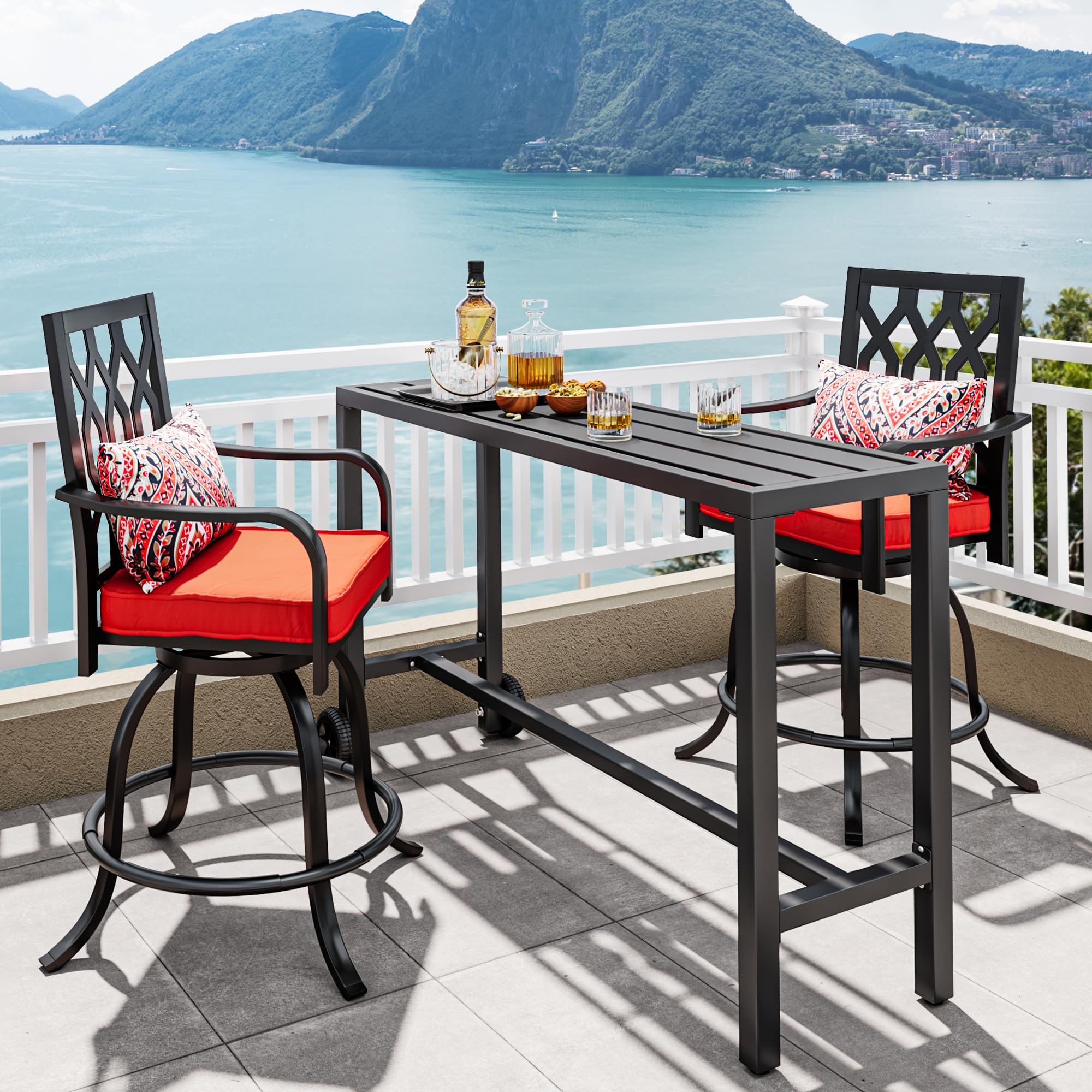 YITAHOME 55" Outdoor Bar Table, Rectangle Narrow Counter Height Table, Ideal Bar Height Table for Balcony, Patio, Garden, Yard, Poolside, Black