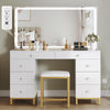 YITAHOME Vanity Desk with Mirror, Power Outlet and Magnifying Glass, Dressing Table Set with Chair, Makeup Vanity Table with Stool, 8 Drawers, Adjustable 3 Lighting Colors, White
