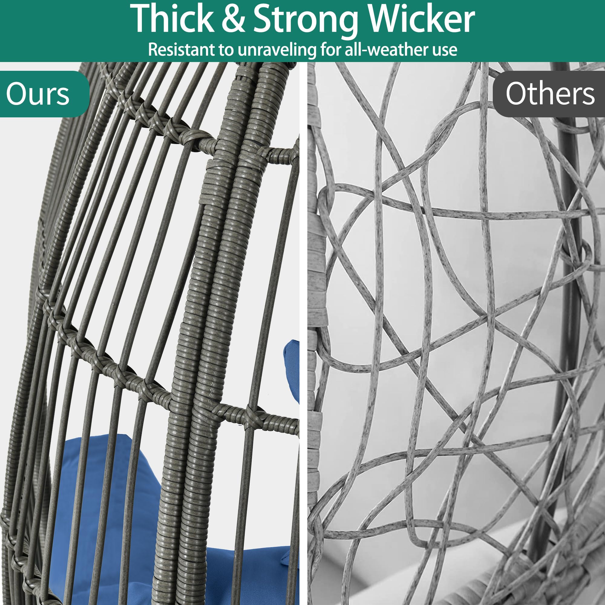 YITAHOME Accent Living Room Egg Chair, Wicker Oversized Basket Chair with 5 Thick Cushions, Comfy Recliner Lazy Chair for Indoor, Bedroom, Reading Room, Lounge (Blue)