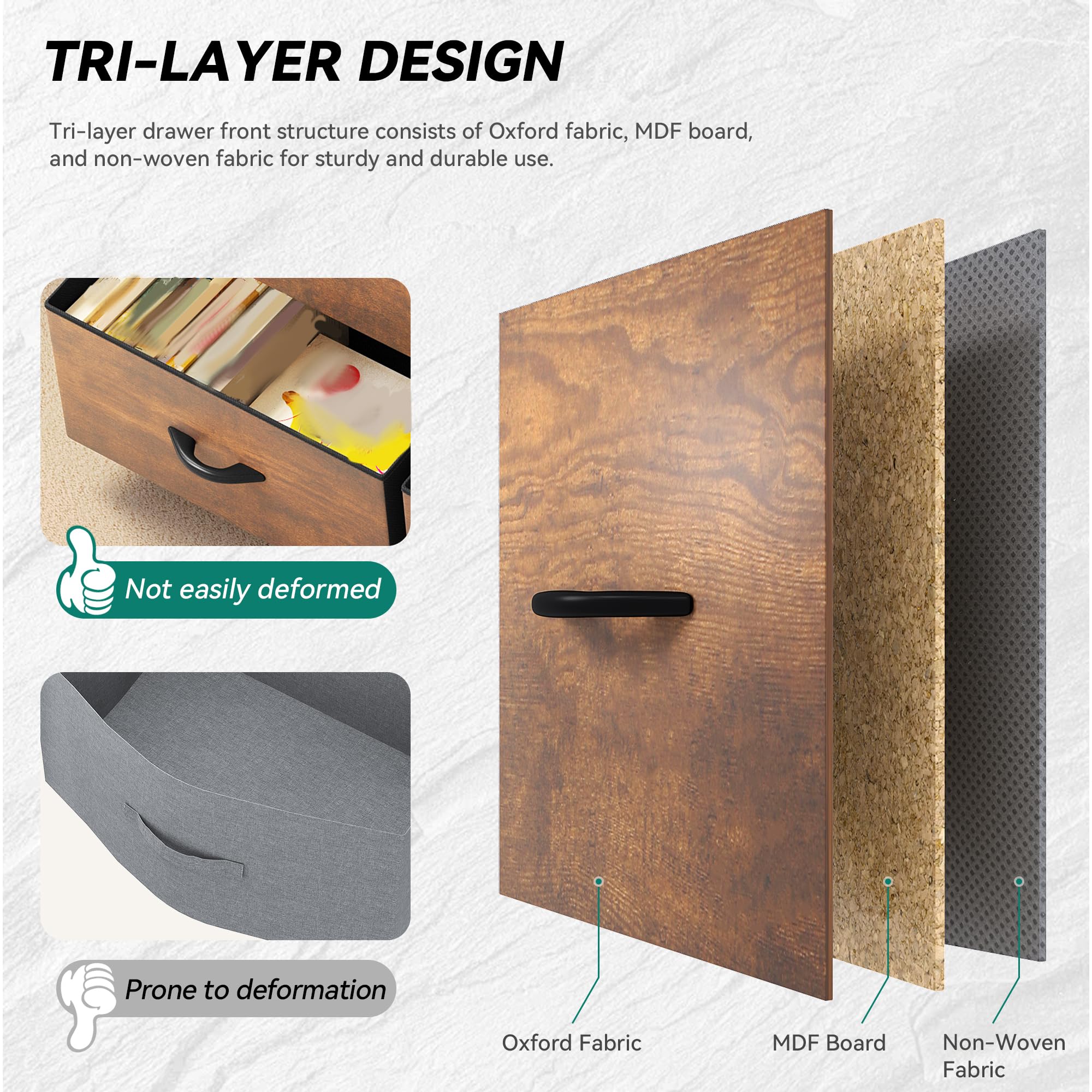 DWVO Dresser with 9 Drawers - Fabric Storage Tower, Organizer Unit for Living Room, Hallway - Sturdy Steel Frame, Wooden Top & Easy Pull Fabric Bins