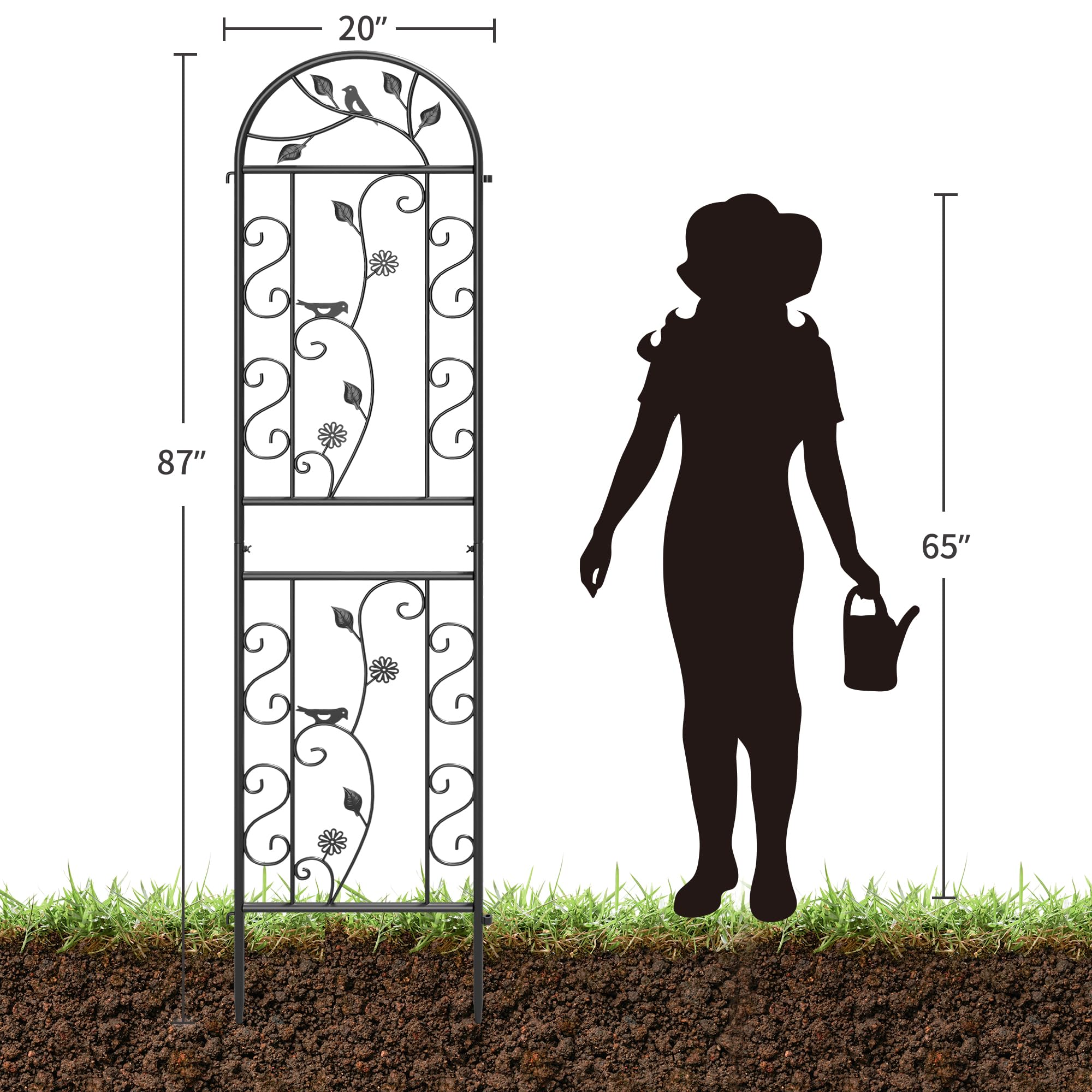 YITAHOME 2 Pack 87x20in Garden Trellises, Black Metal Coated Rustproof Trellis for Climbing Plants Outdoor, Roses, Vegetables, Vines, Cucumbers