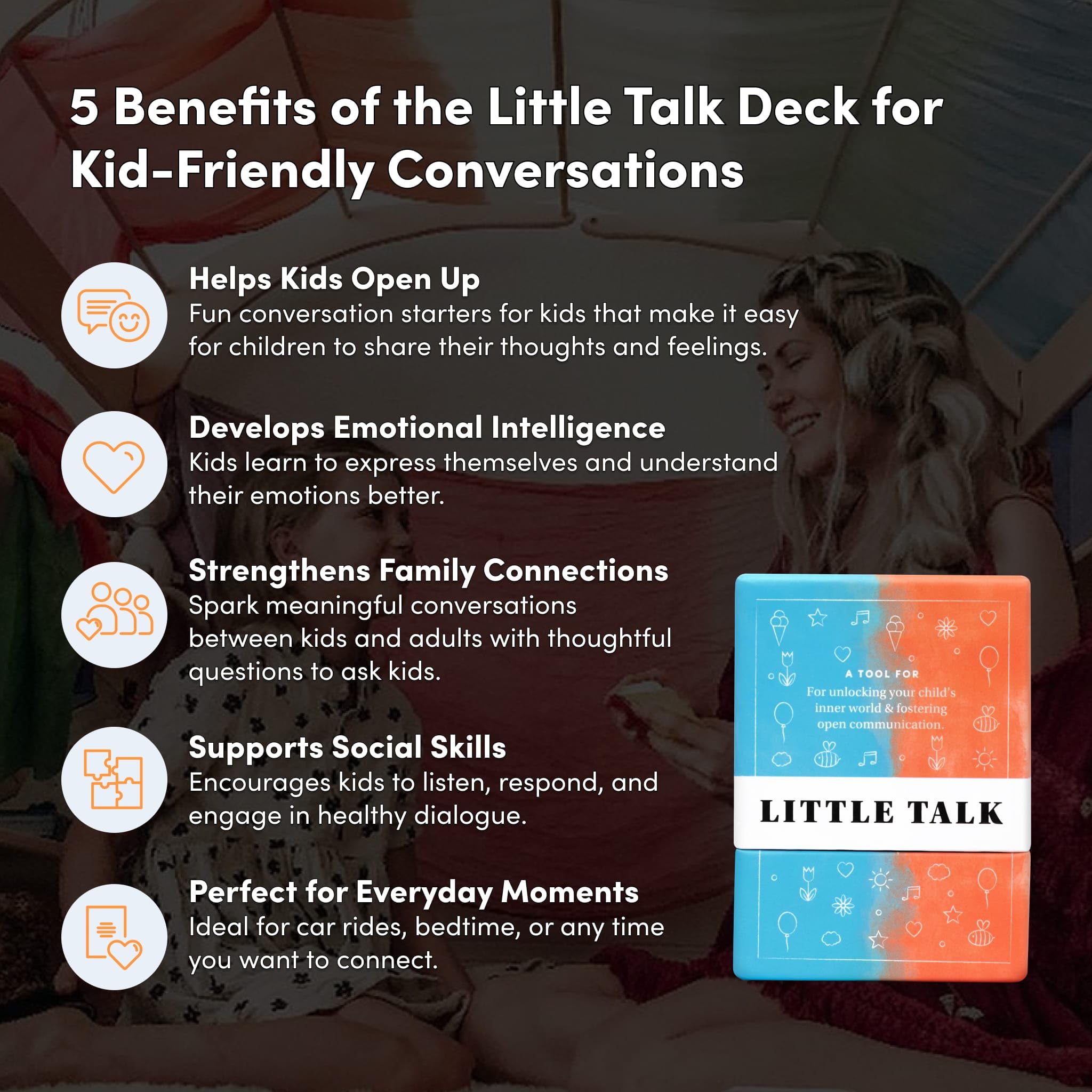 BestSelf Conversation Cards for Kids Little Talk Deck - 150 Prompts, Ideal Classroom Must Haves and Therapy Tools, Social Skills Activities and Fun Conversation Starters for Kids and Families