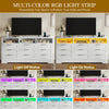 DWVO 9 Drawer Double Dresser with LED Ligh, Modern Chests of Drawers with Power Outlet, High White Storage Dresser with Charging Station-White