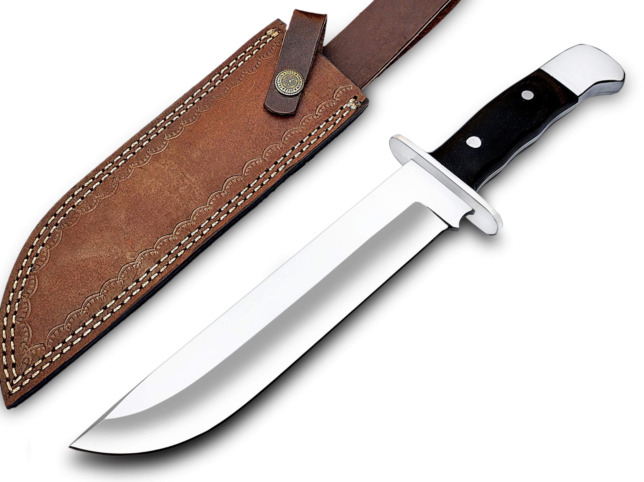 WARIVO KNIFE D2 13 Inch Full Tang Fixed Blade Bowie Knife with Leather Sheath - Suitable for Outdoor, Bushcraft, Survival, and Camping Knife with Black Micarta Handle