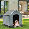 YITAHOME 34.5'' Large Plastic Dog House Outdoor Indoor Doghouse Puppy Shelter Water Resistant Easy Assembly Sturdy Dog Kennel with Air Vents and Elevated Floor (34.5''L*31''W*32''H, Black+Gray)