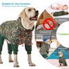 LovinPet Large Dog Onesies Big Pajamas: Wound Care/Post Surgery, Anxiety Relief, Lightweight Stretchy Fabric, Dog Pajamas,Dog Jammies, Reflective Stripe, Dew & Moss Dark Green Print, Pet PJ's /3XL
