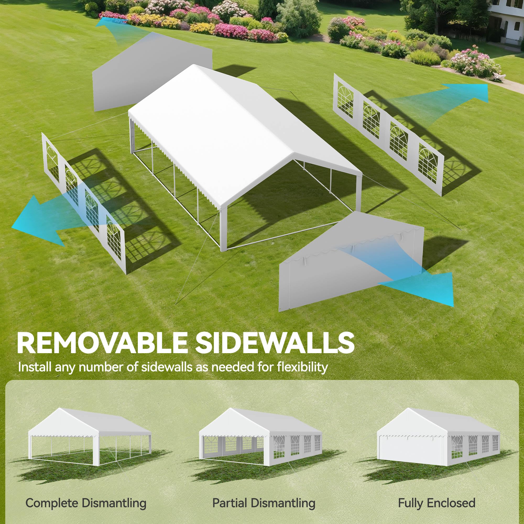 YITAHOME 20x30FT Party Tent Heavy Duty Wedding Event Shelters PVC Upgraded Galvanized Ripple Canopy with Large Roof Removable Sidewalls & 3 Storage Bags 600D Oxford Commercial, White