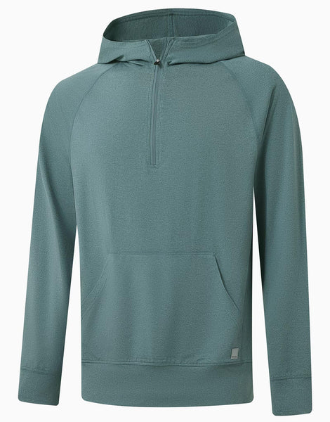 M MAELREG Men's Fashion Hoodies & Sweatshirts Kangaroo Pocket Performance Golf Hooded Quarter Zip Pullover Men Aqua Heather