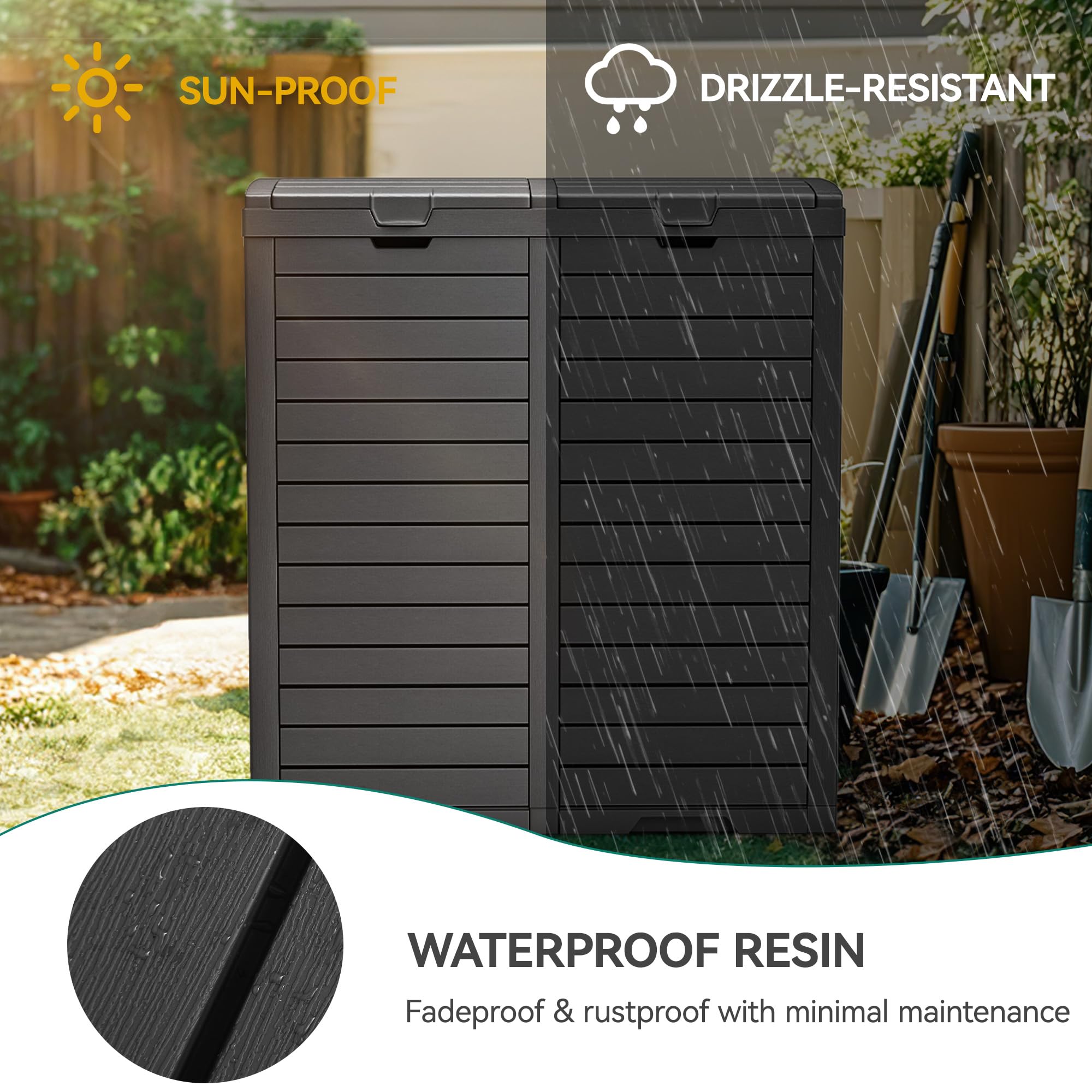 YITAHOME Outdoor Resin-Based Dual Compartment Trash Bins, 62 Gallon Capacity, Easy-to-Clean Hideaway Garbage Cans with Lid and Drip Tray (Black)