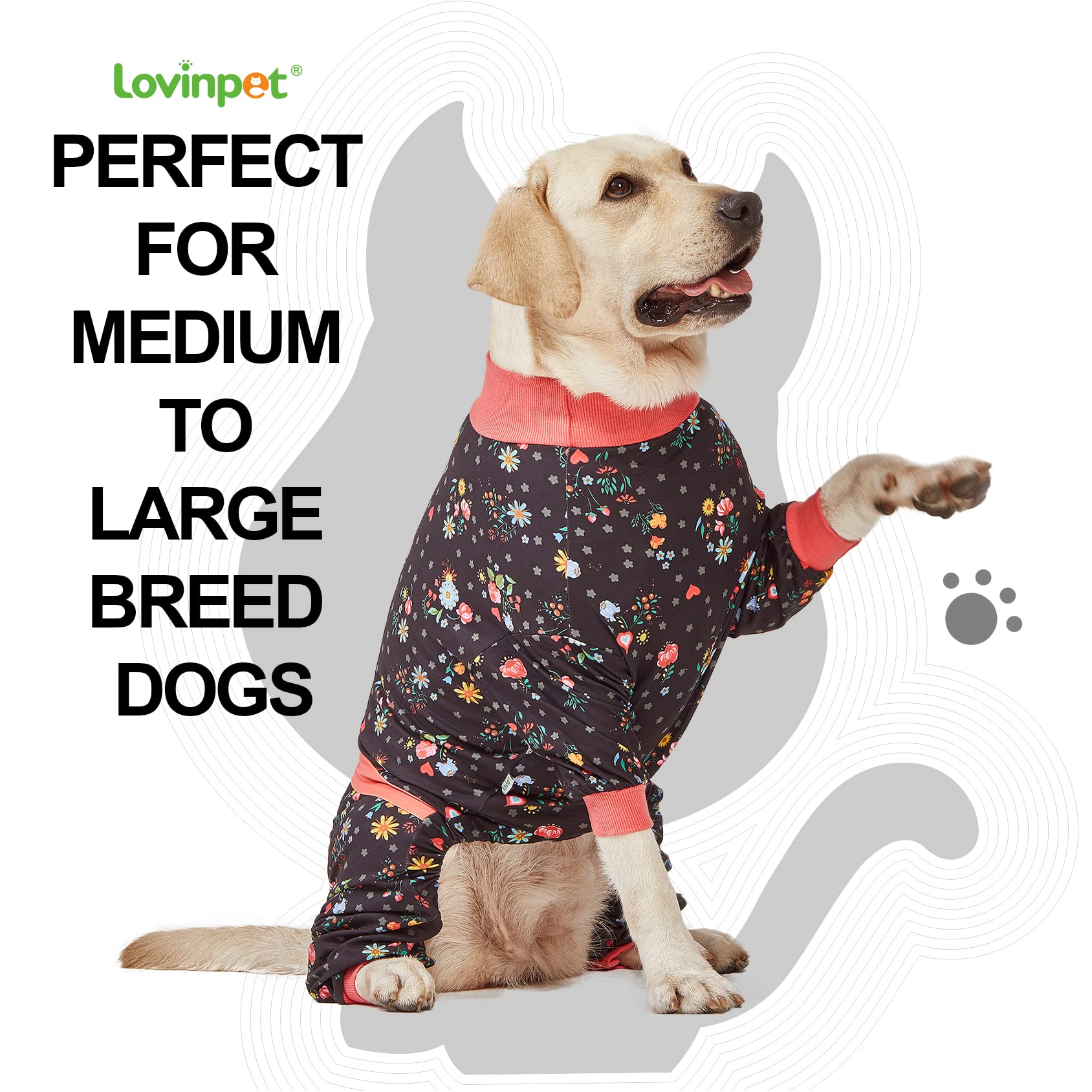 LovinPet Large Dog Pajamas, Post Surgery Onesie for Large Breed Dogs, Reflective Stripe, Breatheable Stretch Jersey Knit, Nighttime Print, Dog Jammies, Pet PJ's, Pet Pajamas for Dogs, 2XL