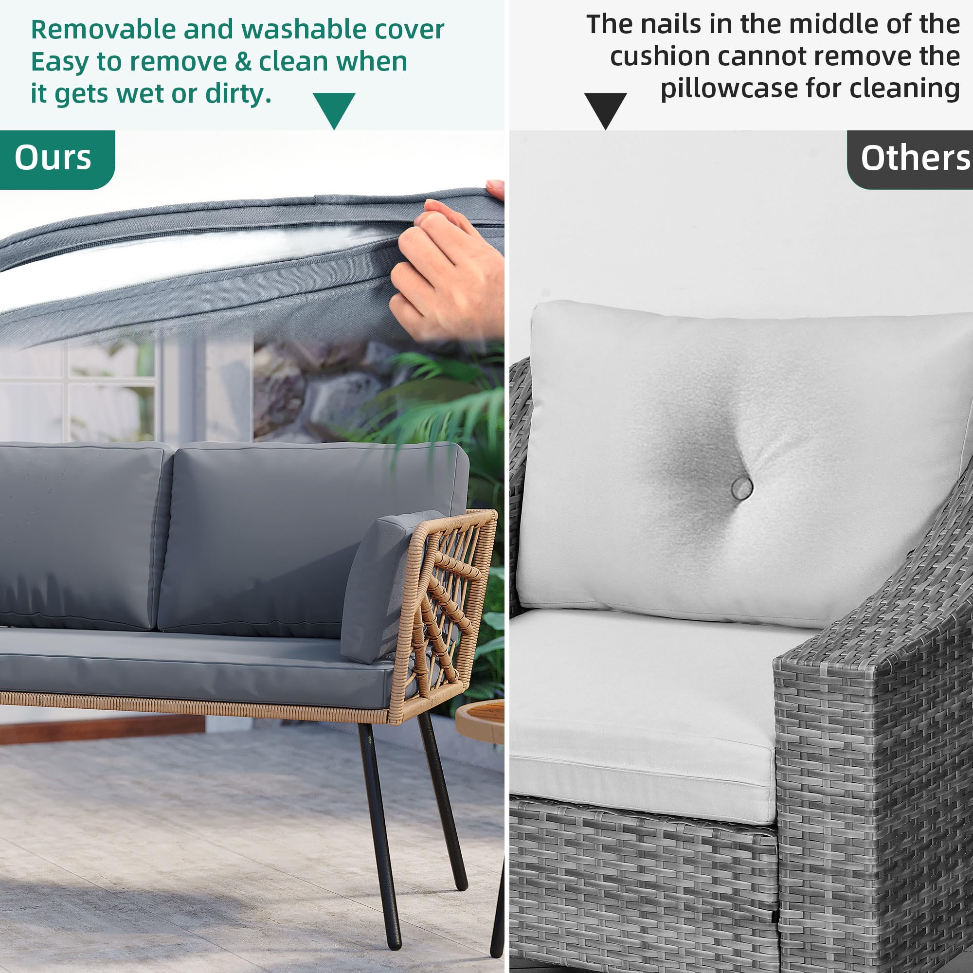 YITAHOME Wicker Outdoor Loveseat, All-Weather Patio Sofa for Balcony, Backyard, Pool, Porch, Deck, Outdoor Sectional Furniture Set with Table & Cushions - Grey
