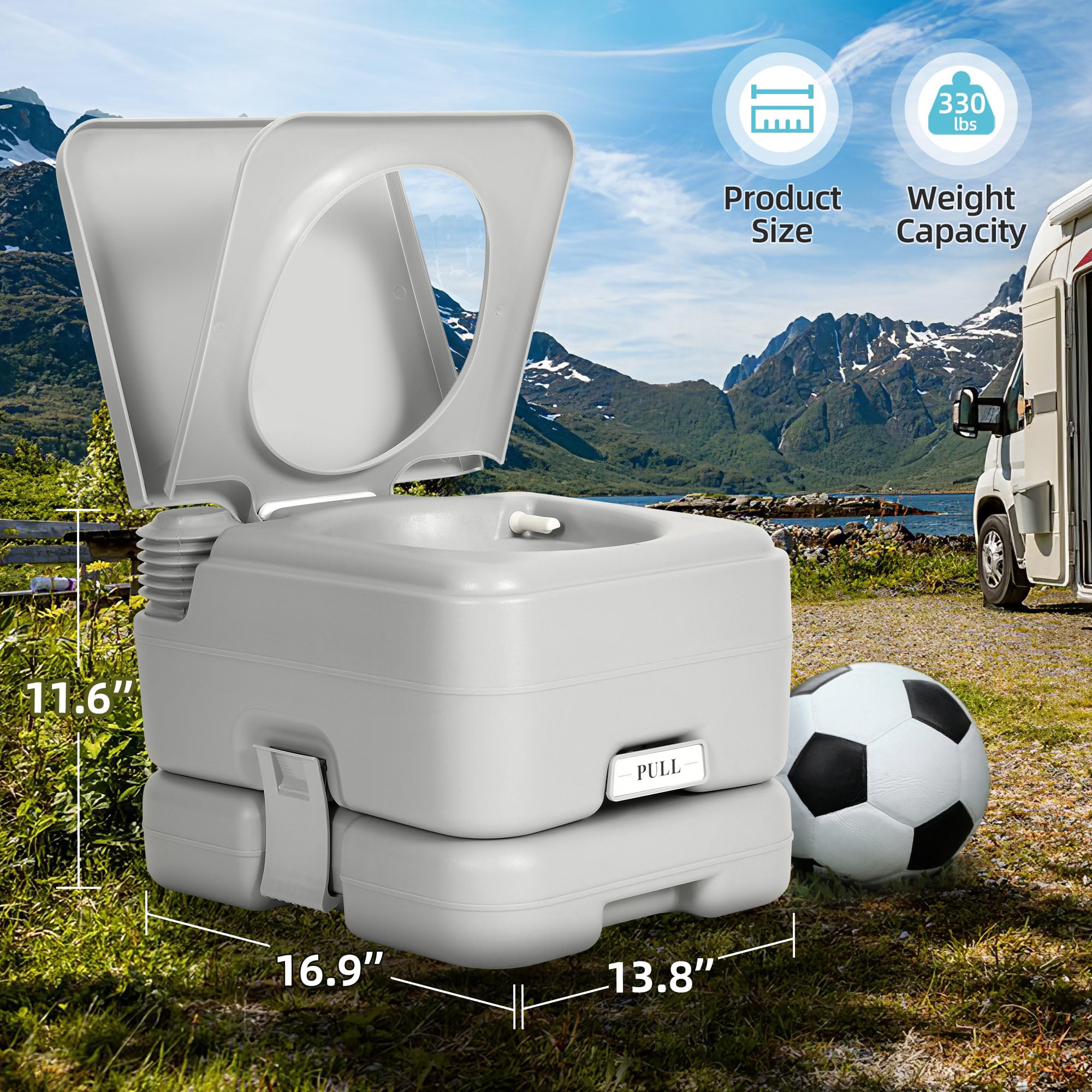 YITAMOTOR 3.17 Gallon Portable Toilet for Camping, RV Travel Potty with Press Flush Pump, Leak-proof Seal Ring for Travel, Boating, Hiking, Trips