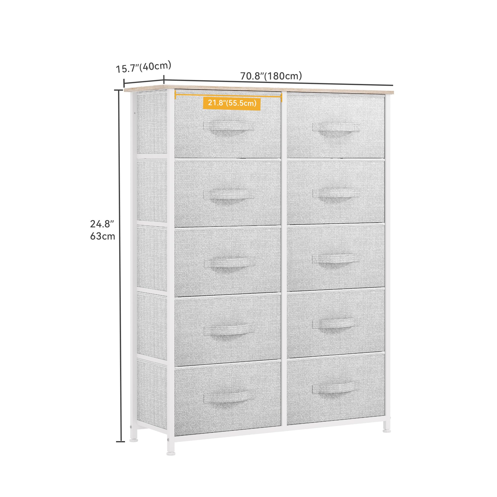 DWVO 10 Drawers Dresser, Fabric Dresser for Living Room, Tall Chest Organizer Unit for Living Room, Hallway