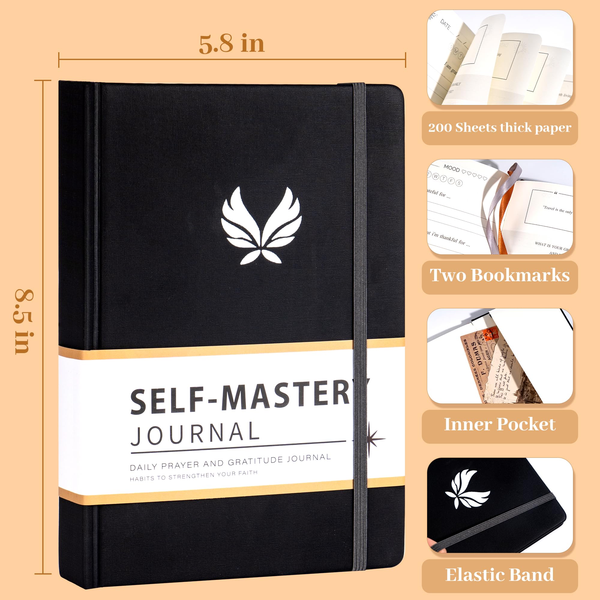 Yoment Gratitude Journal for Men Hardcover Self Care Journal with Prompts Daily Gratitude Journal for Happiness, Mindfulness, Mental Health, Guided Journal Inspirational Gifts, Black
