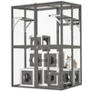 Wooden Window Catio Outdoor Cat Enclosure, Large Feral Cat Shelter for Mulitiple Cats, Walk In Cage With 7 Removable Napping Houses, Outside Cats Patio Enclosure Weatherproof Roof Gray