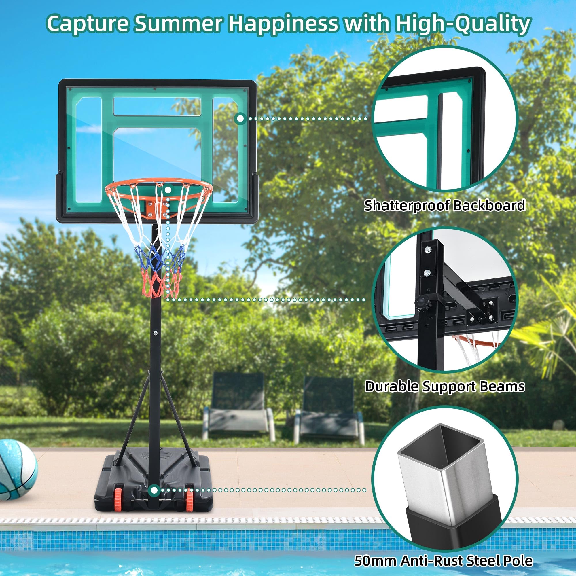 YITAHOME Basketball Hoop Outdoor, 4.4-8.5FT Adjustable Portable Basketball Hoop, Basketball Portable Goals with Weighted Bag for All Ages, Indoor Outdoor