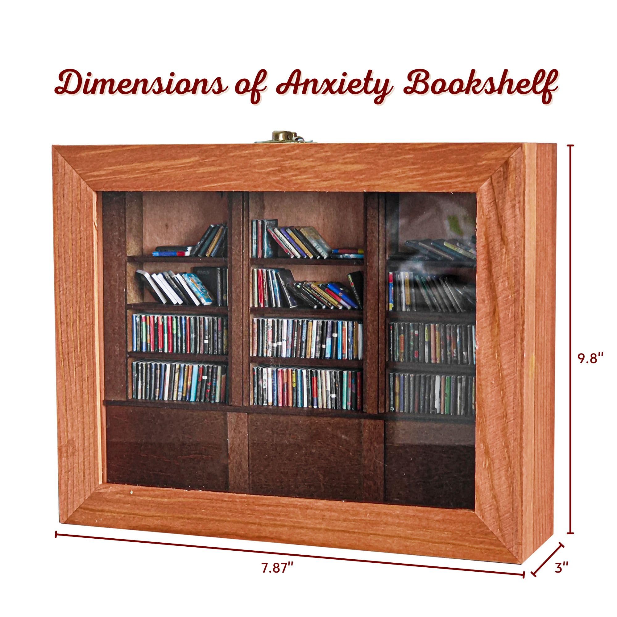 Anxiety Bookshelf with 200 Unique Miniature Books - 9.84 x 7.87 Inches - Creative Display and Relaxation Decor, Shake Bookshelf Shake Away Your Anxiety