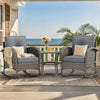 YITAHOME 3-Piece Wicker Rocking Chair Set, Outdoor Patio Furniture Set with Plush Cushions, PE Rattan Bistro Set Including Side Table, Perfect for Garden, Backyard, Porch, and Patio Use, Grey