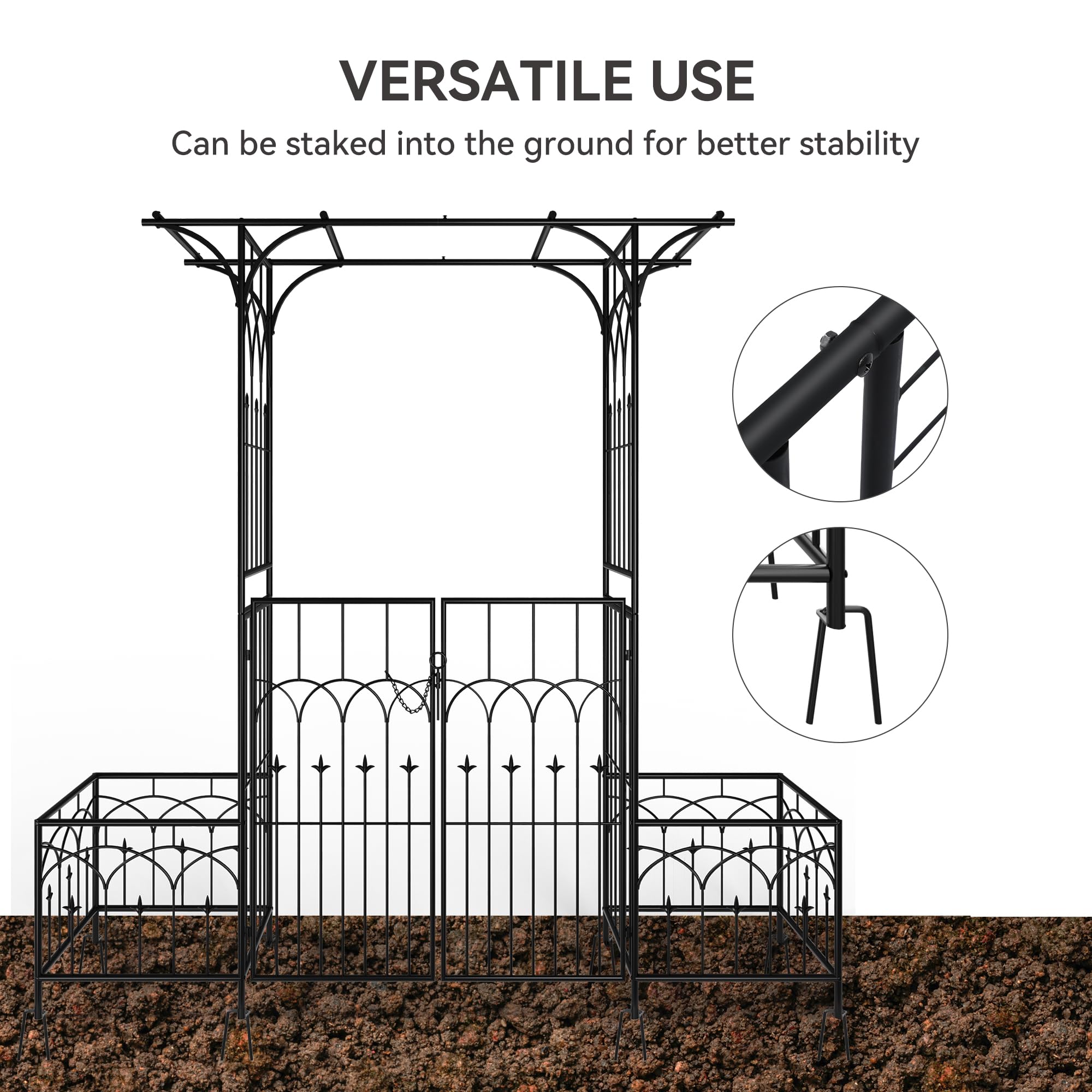 YITAHOME Garden Arbor with Gate and Planter Box, Metal Garden Arch for Climbing Plants Outdoor, Wedding Arches for Ceremony, Garden Arbors and Arches for Lawn, Patio, Backyard