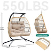 YITAHOME 2 Person Hanging Egg Swing Chair with Stand Egg Chair Wicker Indoor Outdoor Hammock with Cushions 550lbs for Patio, Bedroom, Garden and Balcony, Khaki(Stand Included)
