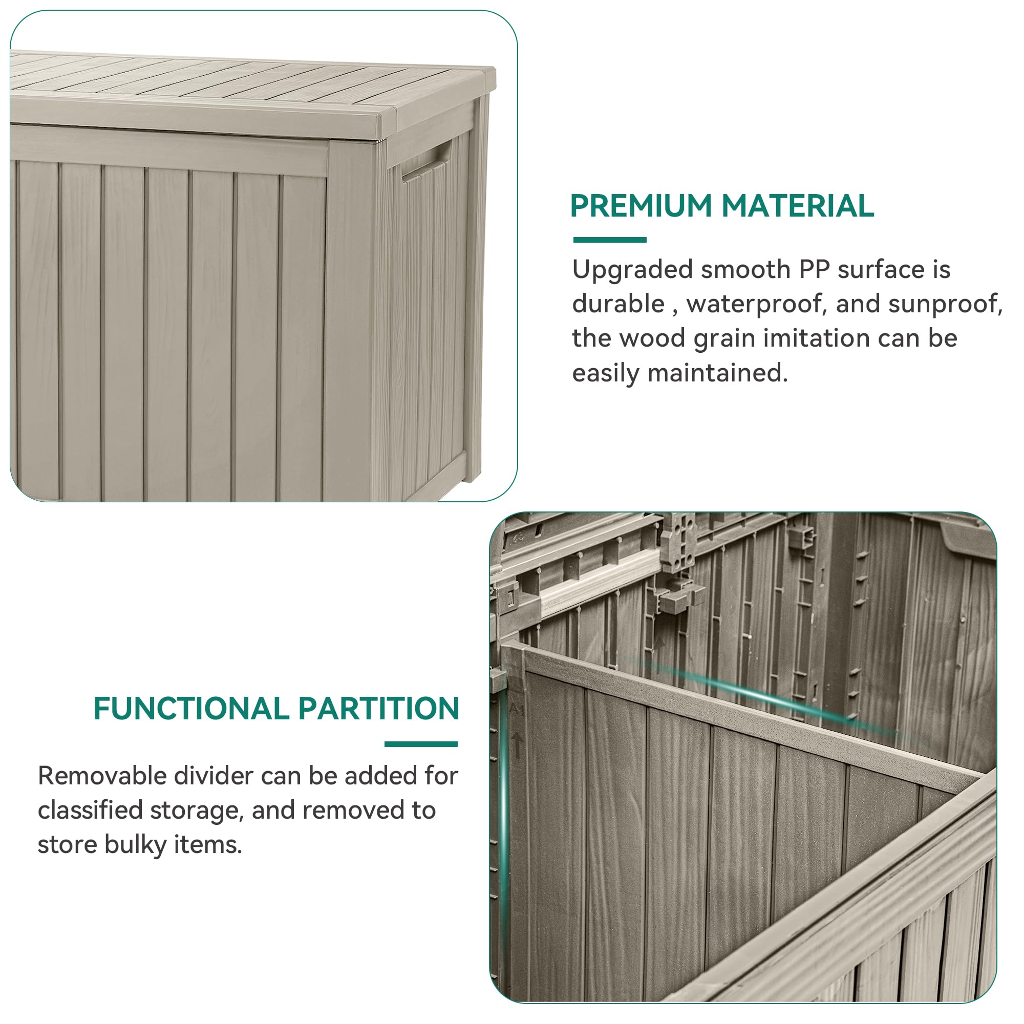 YITAHOME 180 Gallon XL Outdoor Storage Deck Box with Divider, Waterproof & Lockable, Ideal for Patio Furniture and Garden Tools, Resin-Built, Wood-Like Texture, Brown