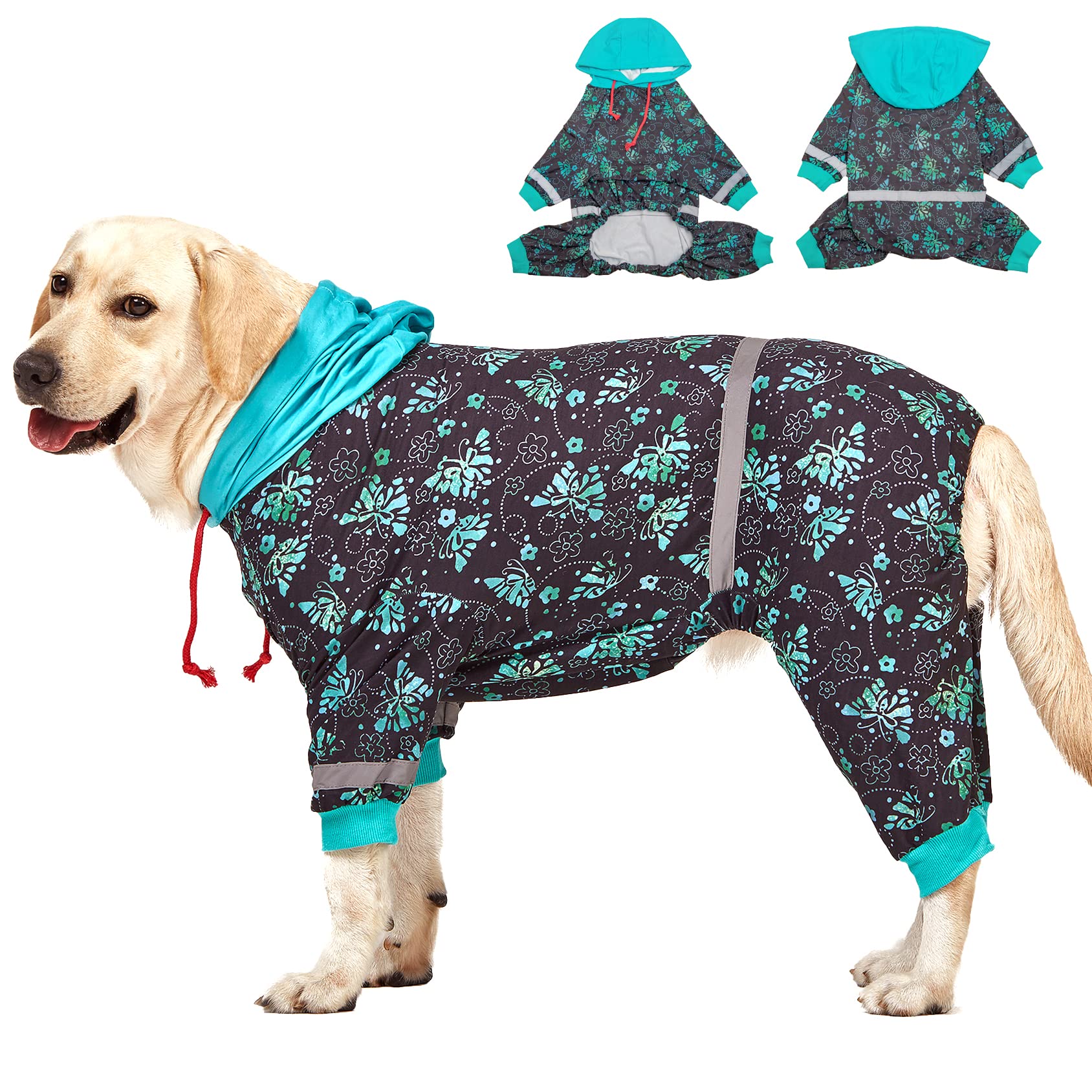 LovinPet Dog Pajamas, UV & Wound Care, Dog Anxiety Relief, Reflective Stripe, Butterflies and Rings Black Print, Post Surgery Pet PJ's, Large Breed Dog Onesie Pajamas, Large