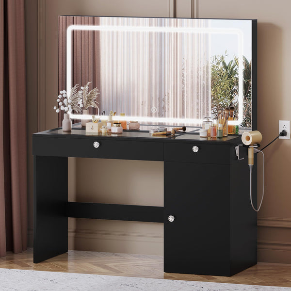 DWVO Vanity Desk with Large LED Mirror, Power Outlet, 47