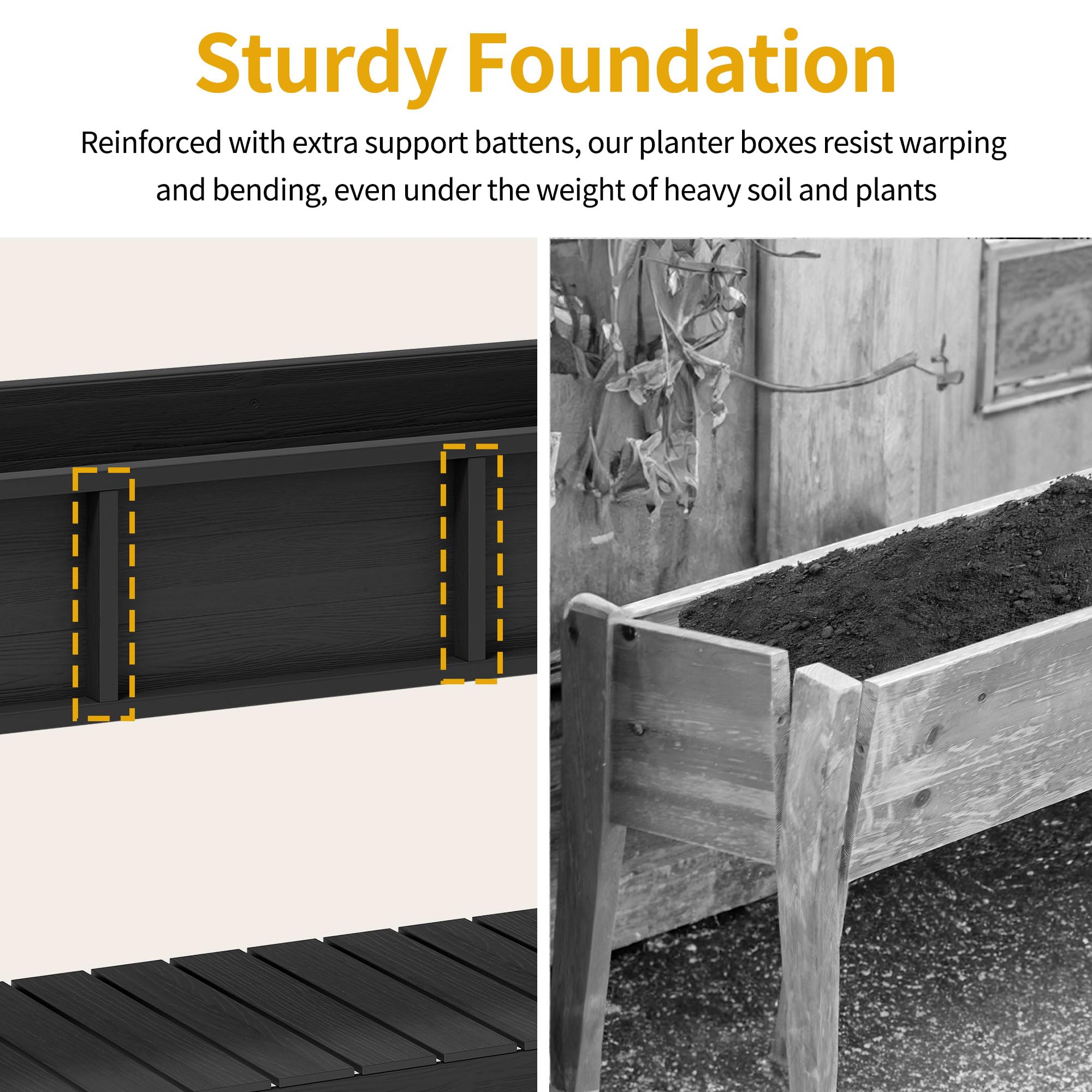 DWVO 47x18x31in Raised Garden Bed, Double Tier Planters with Wheels, Mobile Garden Planter Box for Outdoor/Indoor, Heavy Duty Casters with Brakes, HIPS Poly Wood, Black