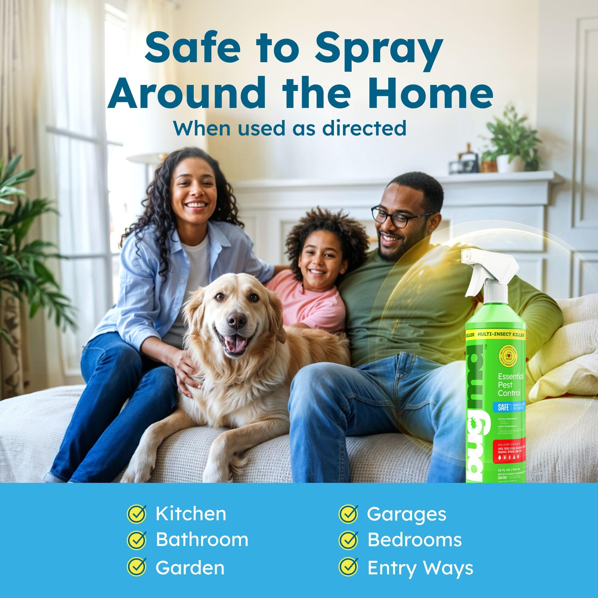 BugMD 32 oz Ant Killer & Bug Spray - Roach and Cockroach Killer Indoor, Spider and Flea Spray for Home, Fly and Insect Defense, Natural, Safe with Essential Oils, Plant-Powered, Pest Control Pack of 2