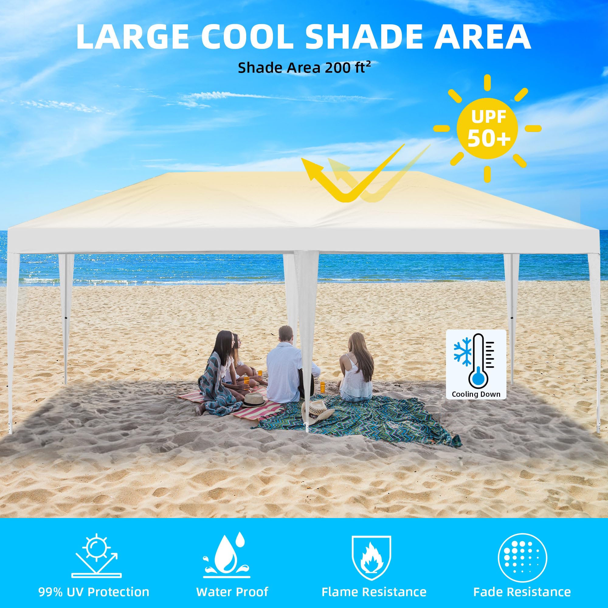 DWVO 10x20 Pop Up Canopy Tent with 6 Removable Sidewalls, Easy Set Up Outdoor Patio Canopy with 4 Mesh Windows, 6 Ropes, 12 Stakes & 1 Roller Bag for Outdoor Events, Party, Wedding, Birthday, White
