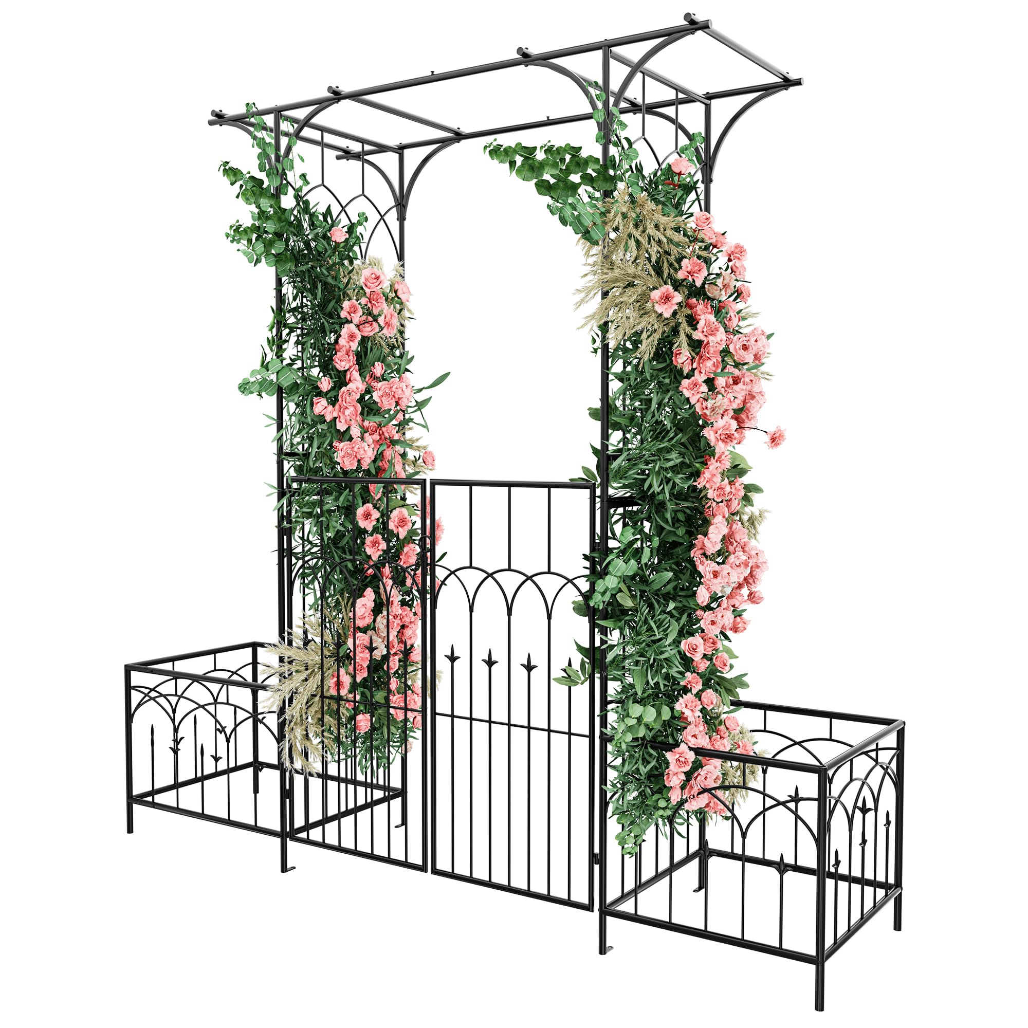 YITAHOME Garden Arbor with Gate and Planter Box, Metal Garden Arch for Climbing Plants Outdoor, Wedding Arches for Ceremony, Garden Arbors and Arches for Lawn, Patio, Backyard