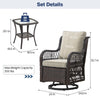 GarveeLife 3 Pieces Outdoor Swivel Rocker Chair Set Swivel Glider Rocker Rocking Chair Set with Glass Top Table with Thick Cushions for Backyard, Balcony, Deck,Outdoor, Brown Rattan and Beige Cushion