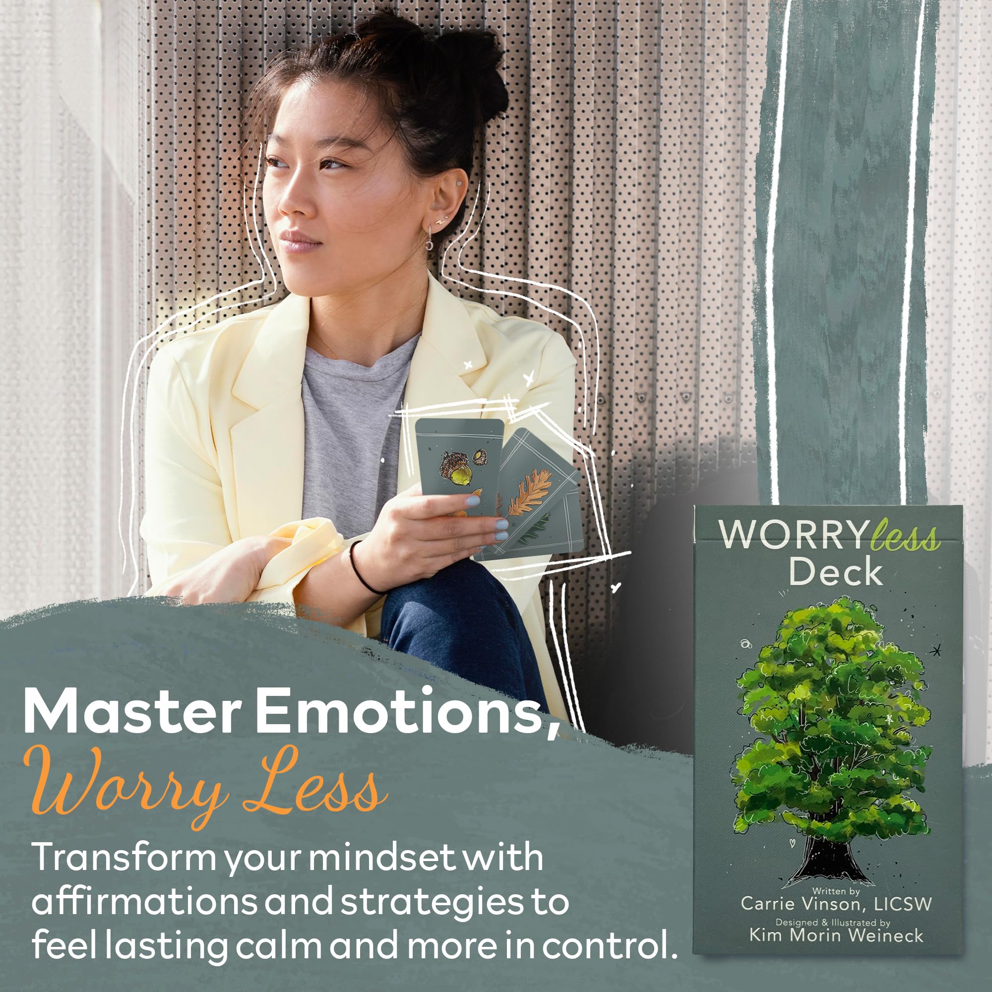 Worry Less Deck: CBT Therapeutic Card Deck for Teens, Adults Relaxation Self Love & Help Card Deck | Positive Affirmations Therapist Office Must Haves Gifts for Women & Stocking Stuffers for Teens