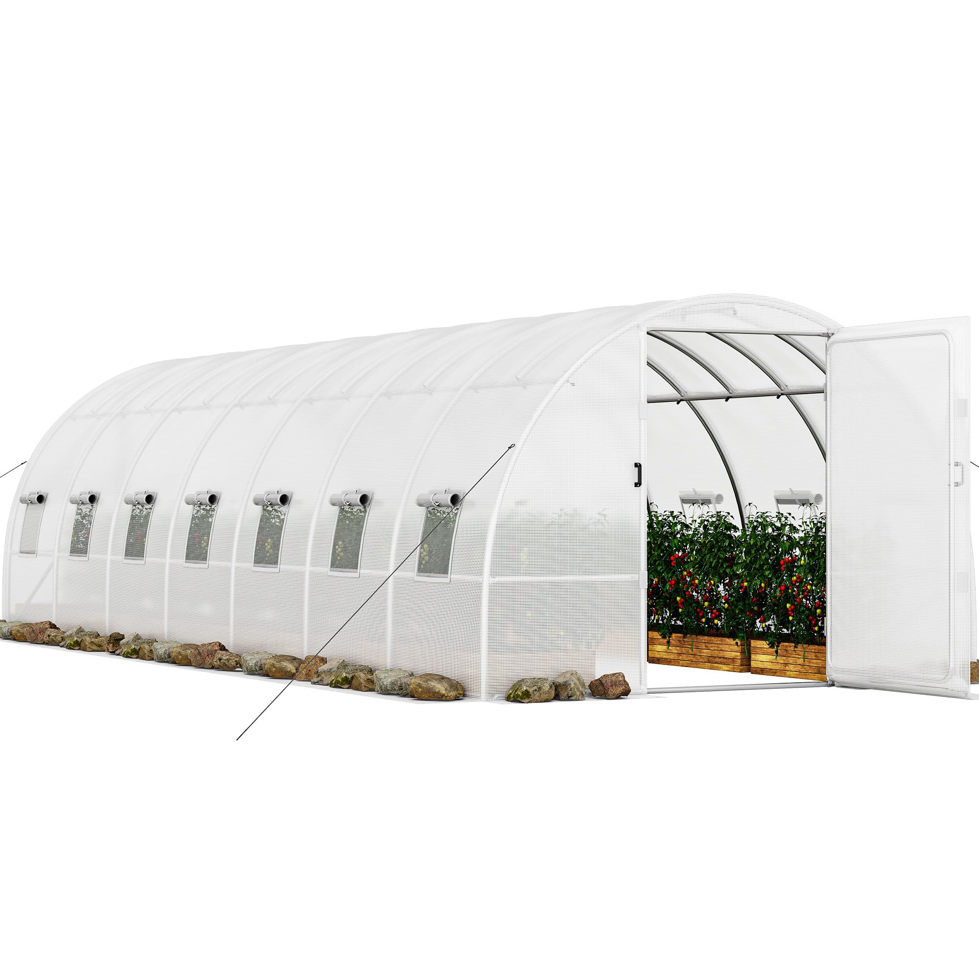 YITAHOME 26x10x7ft Greenhouse Extra Large Heavy Duty Large 2 Swing Doors Walk-in Greenhouses Tunnel Green Houses Outdoor 14 Windows Gardening Upgraded Galvanized Steel Garden, White