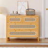 DWVO Natural Rattan 4 Drawer Dresser, Oak Rattan Dressers Chest of Drawers, Wood Storage Cabinets Corner Bedside Table for Dressering Room, Entryway, Hallway, Hold up to 200lbs