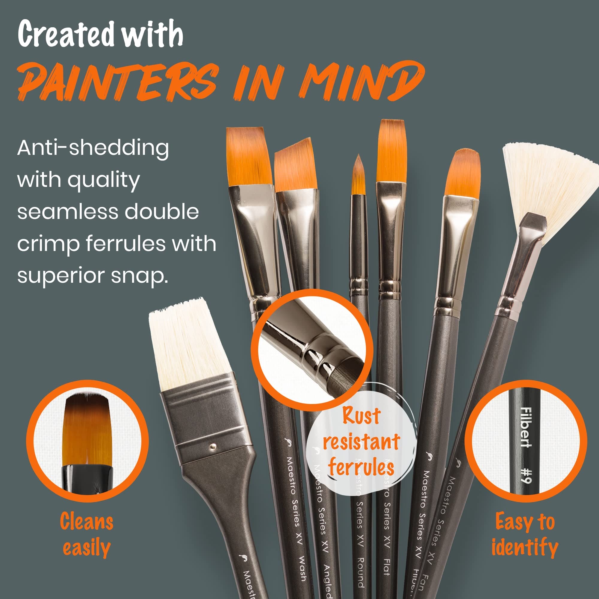 Professional Paint Brushes Set. Artist Paint Brush for Oil, Acrylic Painting on Canvas, Watercolor, Gouache. 15pc Travel Bag Brush Holder