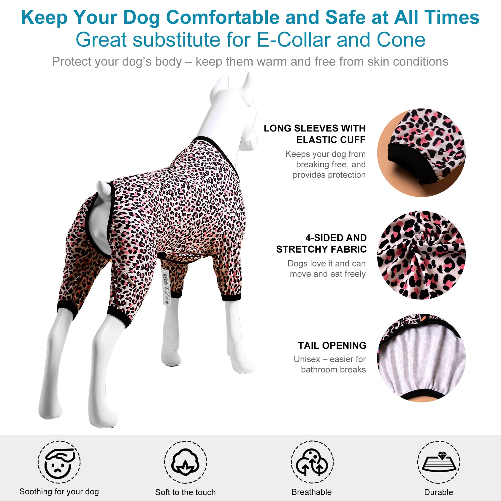 LovinPet Dog Pajamas Lovinpet Large, Double Brushed Stretch Knit, Neon Pink Cheetah Print, UV Protection, Pet Anxiety Lightweight Pullover Pet Pajamas, Full Coverage Dog Pjs,Leopard Pink XL
