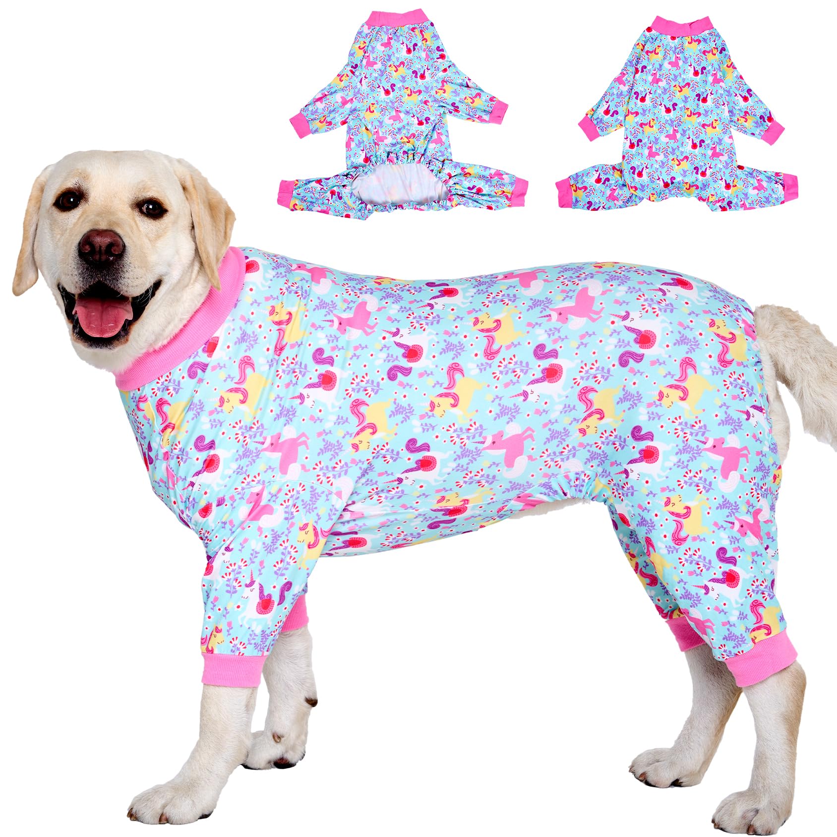 LovinPet Dog Pajamas, Large, Seafoam Unicorn Print, Stretchy, Post Surgery Recovery Suit for Pitbull, 65% Cotton, Breathable, Machine Washable, Pull On, Fantasy Style, Pajamas, Dog Shirt