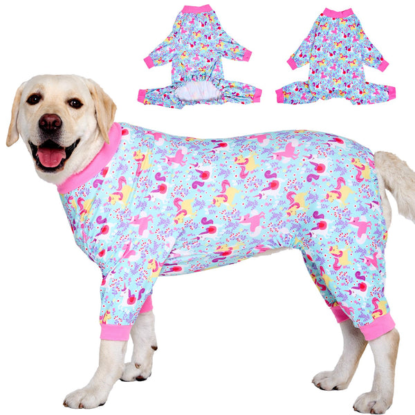LovinPet Dog Pajamas, Large, Seafoam Unicorn Print, Stretchy, Post Surgery Recovery Suit for Pitbull, 65% Cotton, Breathable, Machine Washable, Pull On, Fantasy Style, Pajamas, Dog Shirt