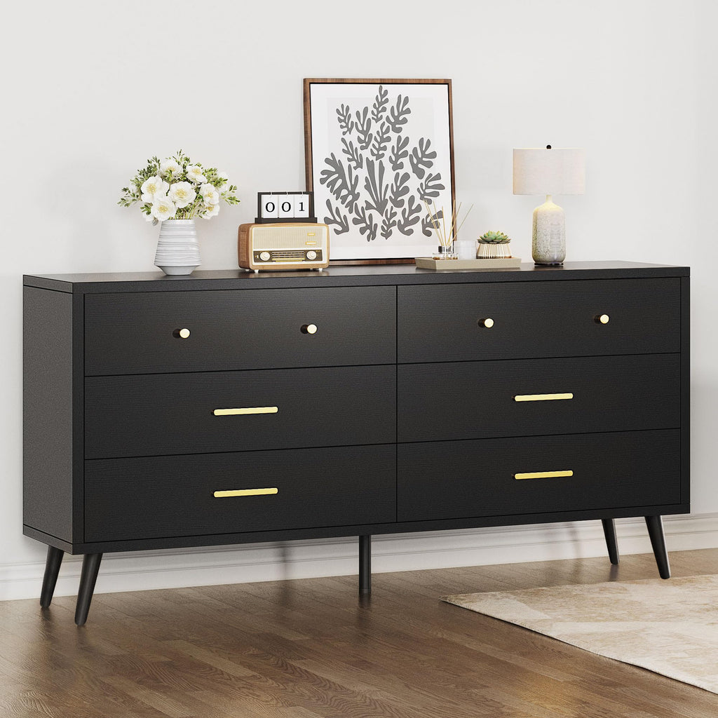 DWVO Black 6-Drawer Dresser with Black Metal Handles, Anti-Tip Design, – guiltshop.products DWVO Black 6-Drawer Dresser with Black Metal Handles, Anti-Tip Design, – guiltshop.products