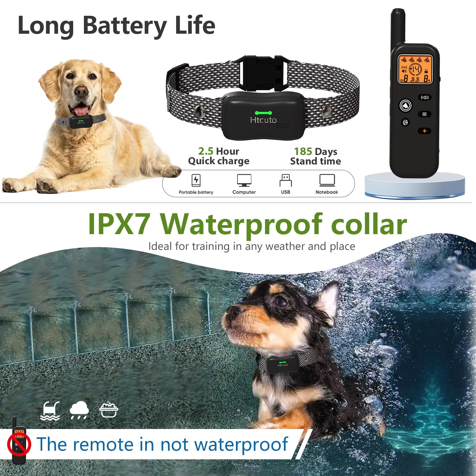 Htcuto Wireless Dog Fence System for 2 Dogs 856 Acre Electric Fences for Dogs Training Collar with Remote Shock Ultrasonic Trainer Waterproof Portable Outdoor Pet Containment System with 2 Collars