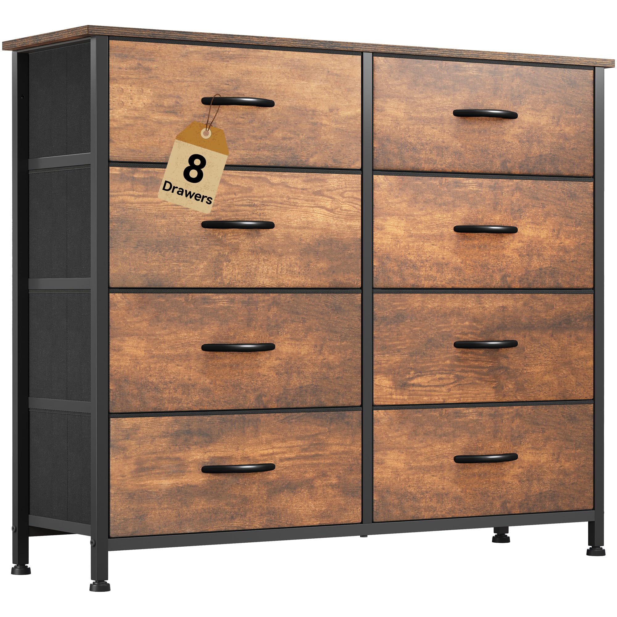 DWVO 8 Drawers Fabric Dresser, Furniture Storage Tower Cabinet, Organizer for Room, Living Room, Hallway, Closet, Sturdy Steel Frame, Wooden Top, Easy-to-Pull Fabric Bins