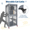 Outdoor Cat Enclosure On Wheels, 68'' Window Catio Kitty House with Weatherproof Roof, 4 Platforms, Resting Box and Scratch Post, Portable Cat Playpen Feral Cats Shelter Grey