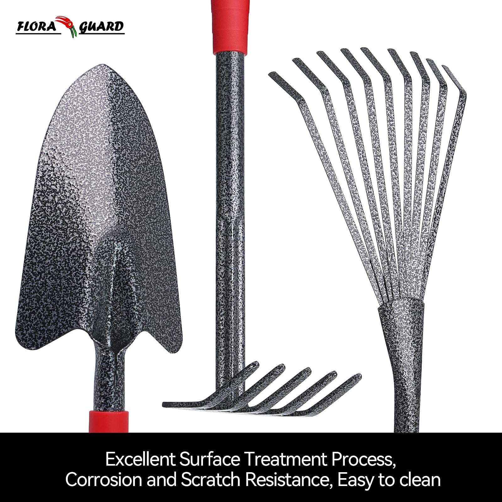 FLORA GUARD Garden Tool Set， 6 Piece Heavy Duty, Large Size Gardening Hand Tools, Sturdy & Durable, Classic Utility Gardening Gift for Men and Women