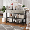 GarveeHome Console Table with 2 Drawers, Sofa Table with 2 Tiers Metal Mesh Open Storage Shelf, Narrow Long Entryway Table for Living Room, Hallway and Foyer, Grey