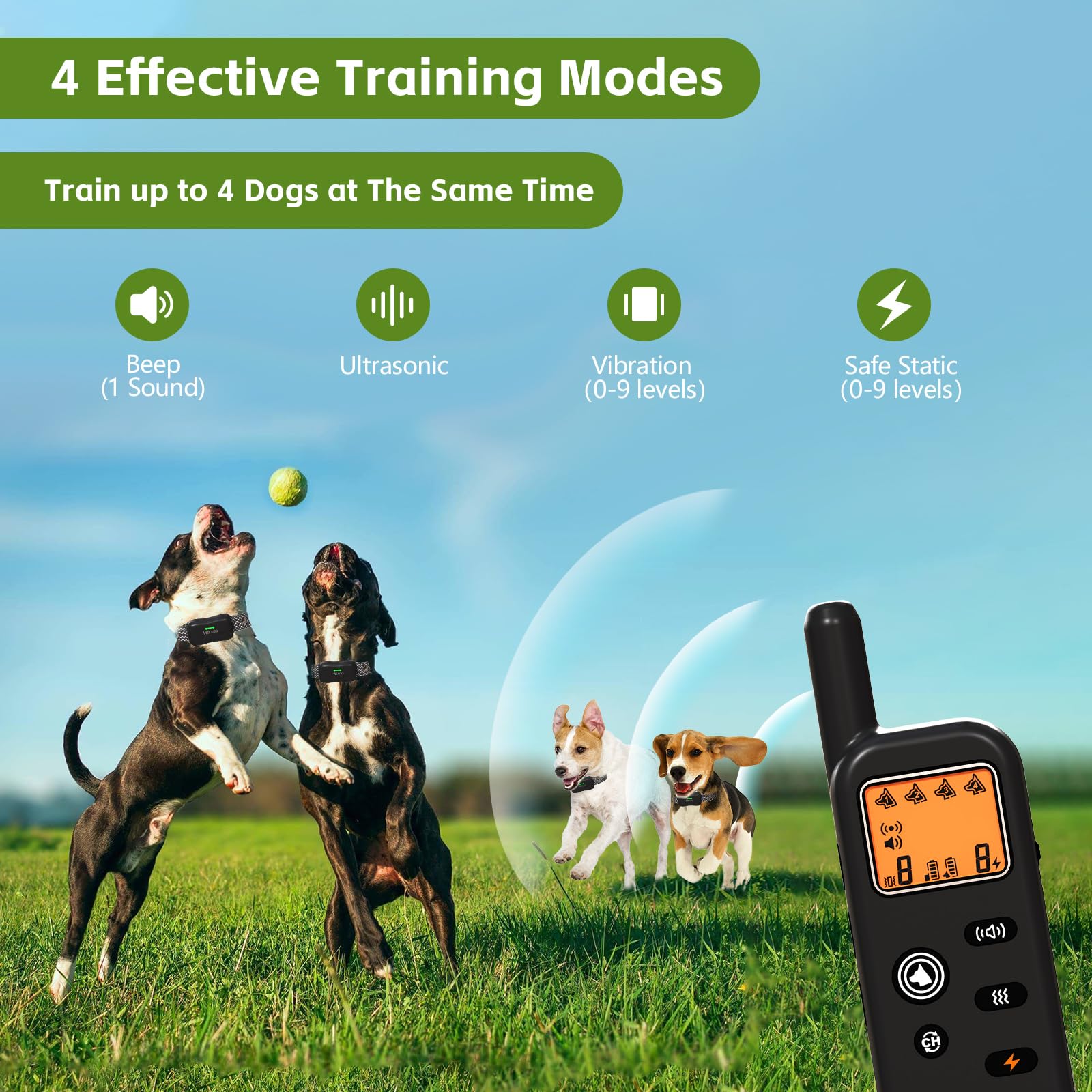 Htcuto Wireless Dog Fence System for 2 Dogs 856 Acre Electric Fences for Dogs Training Collar with Remote Shock Ultrasonic Trainer Waterproof Portable Outdoor Pet Containment System with 2 Collars