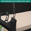 YITAHOME Wicker Hanging Porch Swing Chair 2-Seats Outdoor Black Rattan Patio Swing Lounge w/ 2 Back Cushions Capacity 530lbs for Garden, Balcony, Living Room, Beige