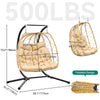 YITAHOME Patio Love Seats Chair with Stand Double Egg Chair, 2 Person Couple Wicker Rattan Chair Outdoor Egg Chair with Cushions 500lbs for Patio, Garden, Poolside and Balcony, Beige